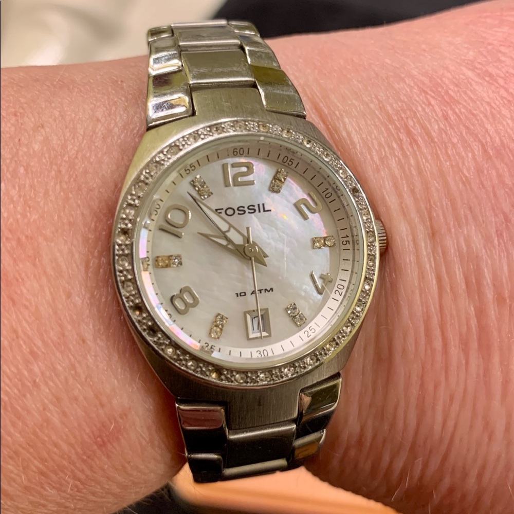 Fossil Sterling Silver-Mother of Pearl Watch
